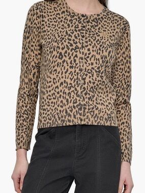 DKNY Jeans Leopard-Print Cardigan - Tan & Black Size S